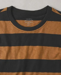 Hot Slub Cotton Wide Striped T-Shirt - Black/Orange Short Sleeve T-Shirts | T-shirts