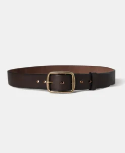 Online Square-Buckle Wide Leather Belt - Coffee Belts