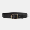 Hot Square-Buckle Wide Leather Belt - Black Belts