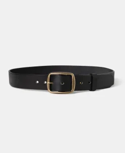 Hot Square-Buckle Wide Leather Belt - Black Belts