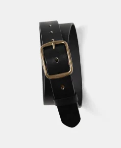 Hot Square-Buckle Wide Leather Belt - Black Belts
