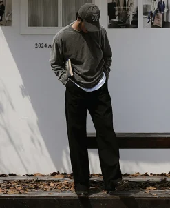 Best Suede Textured Drop Shoulder T-Shirt - Dark Gray Long Sleeve T-Shirts | T-shirts