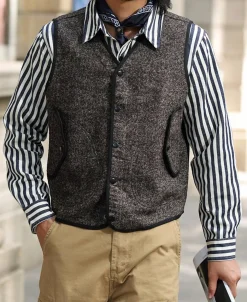 Best Tweed Herringbone V-Neck Vest - Brown Waistcoats
