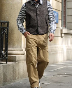Best Tweed Herringbone V-Neck Vest - Brown Waistcoats