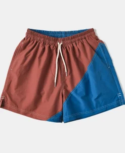 Best Two-Tone Beach Swim Trunks - Barn Red/Blue Shorts
