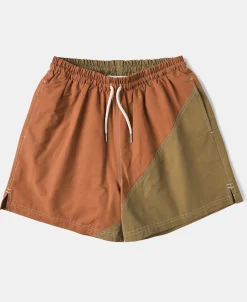 Hot Two-Tone Beach Swim Trunks - Brown/Dark Yellow Shorts