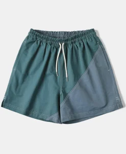 Fashion Two-Tone Beach Swim Trunks - Green/Iron Blue Shorts