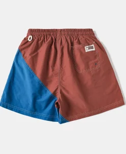 Best Two-Tone Beach Swim Trunks - Barn Red/Blue Shorts