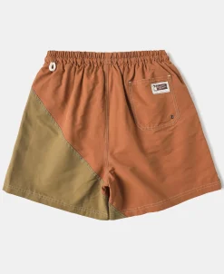 Hot Two-Tone Beach Swim Trunks - Brown/Dark Yellow Shorts
