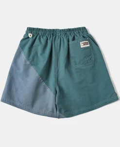 Fashion Two-Tone Beach Swim Trunks - Green/Iron Blue Shorts
