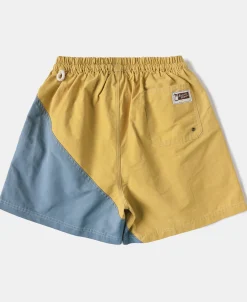 New Two-Tone Beach Swim Trunks - Yellow/Light Blue Shorts