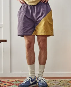 Hot Two-Tone Beach Swim Trunks - Purple/Mustard Shorts