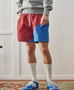 Best Two-Tone Beach Swim Trunks - Barn Red/Blue Shorts