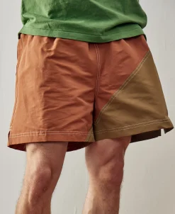 Hot Two-Tone Beach Swim Trunks - Brown/Dark Yellow Shorts