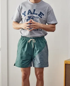 Fashion Two-Tone Beach Swim Trunks - Green/Iron Blue Shorts
