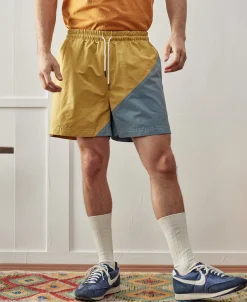 New Two-Tone Beach Swim Trunks - Yellow/Light Blue Shorts