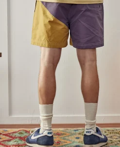Hot Two-Tone Beach Swim Trunks - Purple/Mustard Shorts
