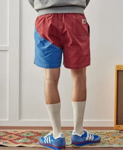 Best Two-Tone Beach Swim Trunks - Barn Red/Blue Shorts