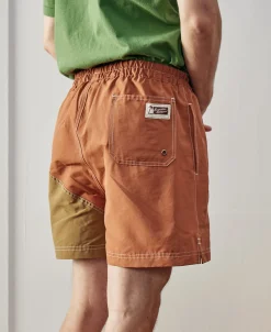 Hot Two-Tone Beach Swim Trunks - Brown/Dark Yellow Shorts