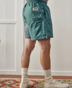 Fashion Two-Tone Beach Swim Trunks - Green/Iron Blue Shorts