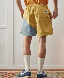 New Two-Tone Beach Swim Trunks - Yellow/Light Blue Shorts