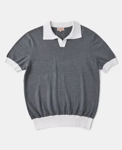 Online Two-Tone Johnny Collar Cotton Polo Shirt - White/Gray Knitwear&sweaters | Polo Shirts
