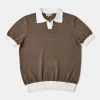 Hot Two-Tone Johnny Collar Cotton Polo Shirt - White/Brown Knitwear&sweaters | Polo Shirts