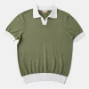 Fashion Two-Tone Johnny Collar Cotton Polo Shirt - White/Green Knitwear&sweaters | Polo Shirts