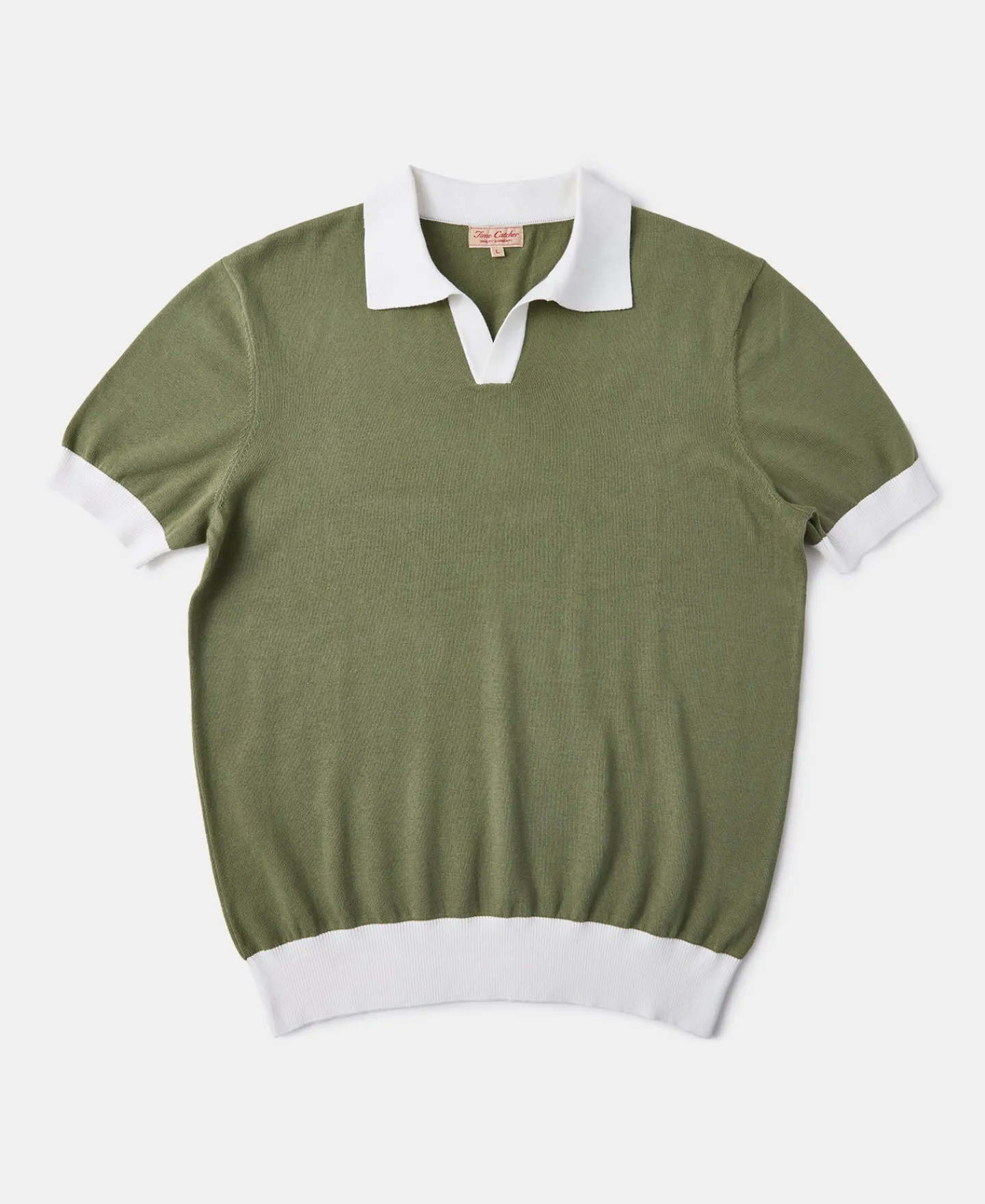 Fashion Two-Tone Johnny Collar Cotton Polo Shirt - White/Green Knitwear&sweaters | Polo Shirts