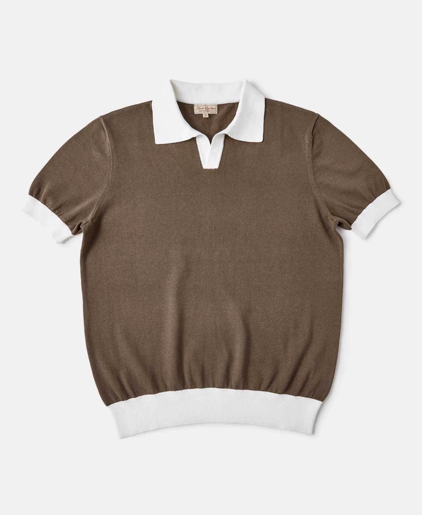 Hot Two-Tone Johnny Collar Cotton Polo Shirt - White/Brown Knitwear&sweaters | Polo Shirts