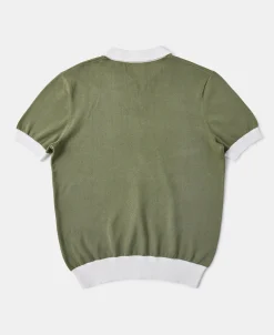 Fashion Two-Tone Johnny Collar Cotton Polo Shirt - White/Green Knitwear&sweaters | Polo Shirts