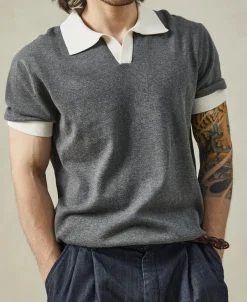 Online Two-Tone Johnny Collar Cotton Polo Shirt - White/Gray Knitwear&sweaters | Polo Shirts