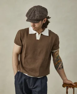 Hot Two-Tone Johnny Collar Cotton Polo Shirt - White/Brown Knitwear&sweaters | Polo Shirts
