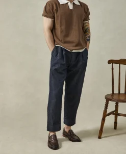 Hot Two-Tone Johnny Collar Cotton Polo Shirt - White/Brown Knitwear&sweaters | Polo Shirts