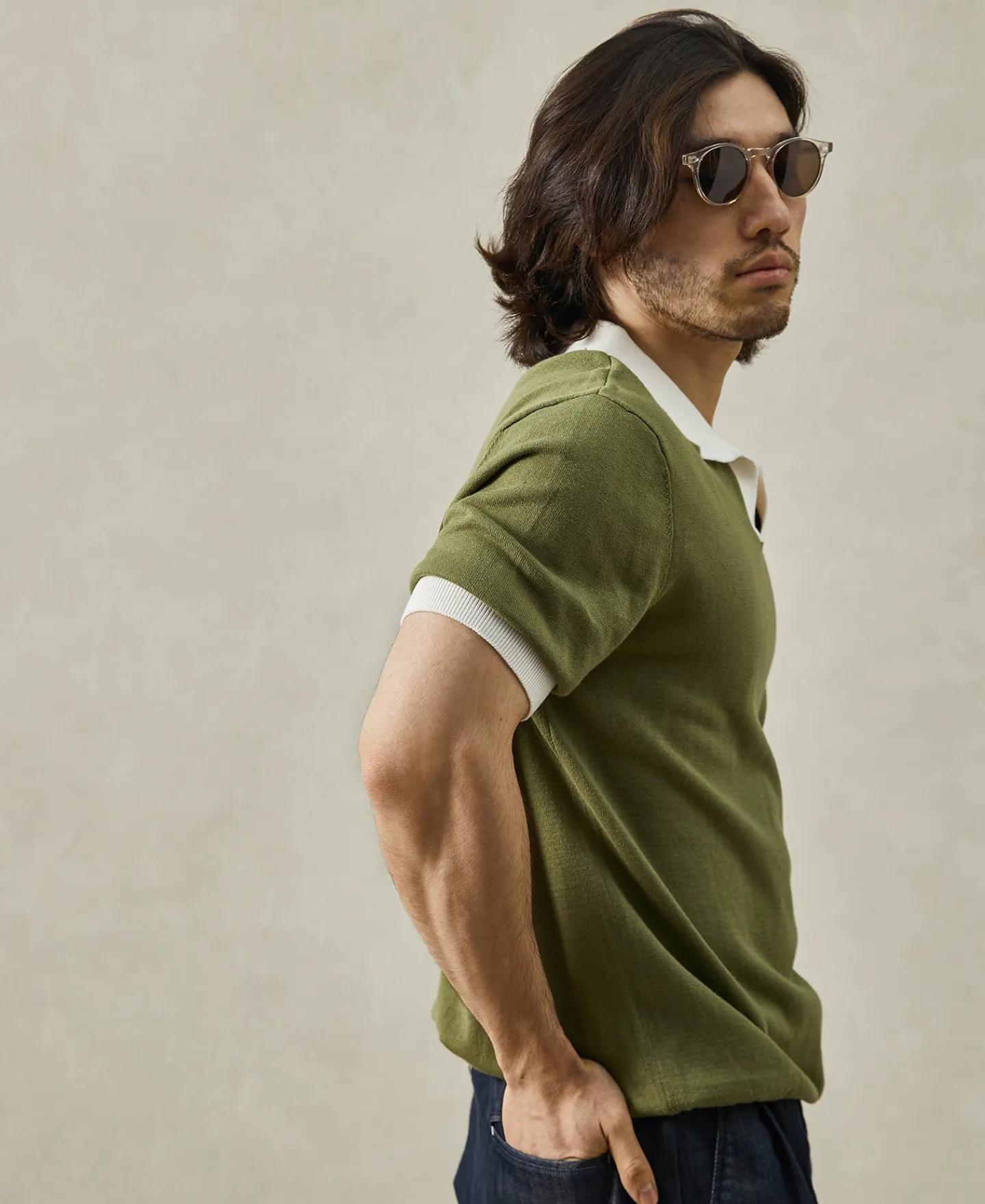 Fashion Two-Tone Johnny Collar Cotton Polo Shirt - White/Green Knitwear&sweaters | Polo Shirts