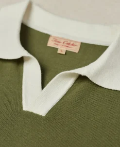 Fashion Two-Tone Johnny Collar Cotton Polo Shirt - White/Green Knitwear&sweaters | Polo Shirts