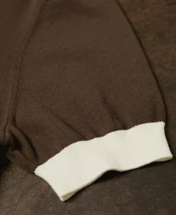 Hot Two-Tone Johnny Collar Cotton Polo Shirt - White/Brown Knitwear&sweaters | Polo Shirts