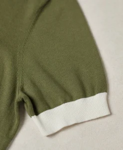 Fashion Two-Tone Johnny Collar Cotton Polo Shirt - White/Green Knitwear&sweaters | Polo Shirts