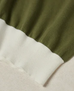 Fashion Two-Tone Johnny Collar Cotton Polo Shirt - White/Green Knitwear&sweaters | Polo Shirts