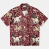 Hot Ukiyo-e Tiger & Crane Pattern Aloha Shirt - Wine Red Short Sleeve Shirts | Shirts
