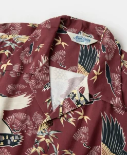 Hot Ukiyo-e Tiger & Crane Pattern Aloha Shirt - Wine Red Short Sleeve Shirts | Shirts