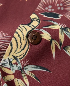 Hot Ukiyo-e Tiger & Crane Pattern Aloha Shirt - Wine Red Short Sleeve Shirts | Shirts