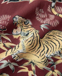 Hot Ukiyo-e Tiger & Crane Pattern Aloha Shirt - Wine Red Short Sleeve Shirts | Shirts