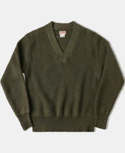 Sale USAAF Type A-1 V-neck Mechanics Sweater - Olive Knitwear&sweaters