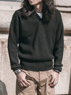 New USAAF Type A-1 V-neck Mechanics Sweater - Black Knitwear&sweaters