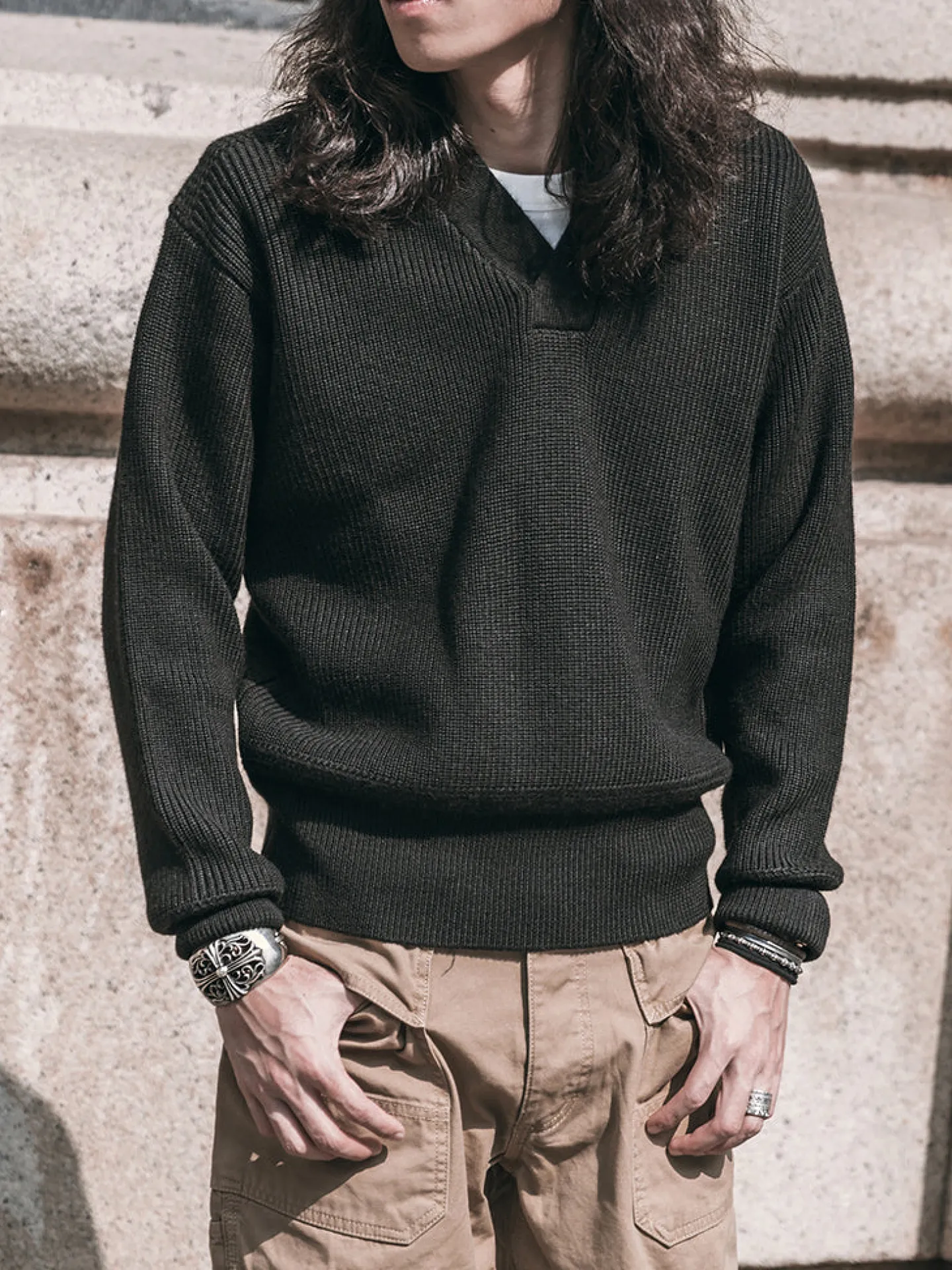 New USAAF Type A-1 V-neck Mechanics Sweater - Black Knitwear&sweaters