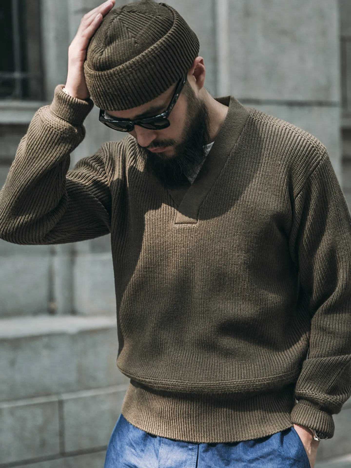 Sale USAAF Type A-1 V-neck Mechanics Sweater - Olive Knitwear&sweaters