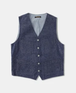 Sale Vintage Denim Pocket Work Vest Waistcoats