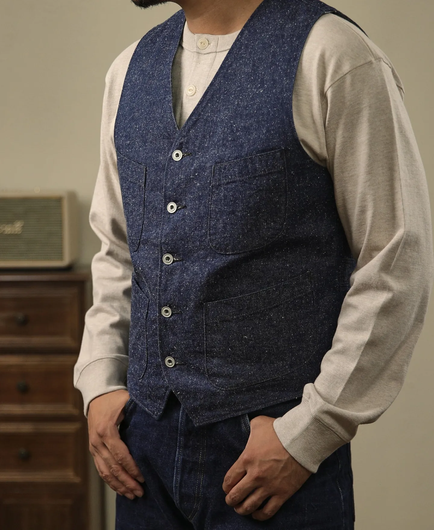 Sale Vintage Denim Pocket Work Vest Waistcoats