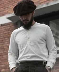 Fashion Vintage Long Sleeve Henley Shirt - White Henleys | Long Sleeve T-Shirts